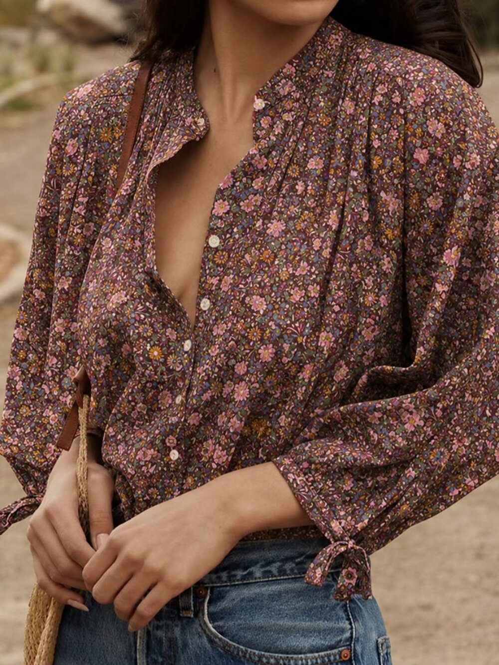 Doen O'Keeffe Top Blue Laurel Canyon Rose Size Small Blouse Floral - Picture 9 of 14